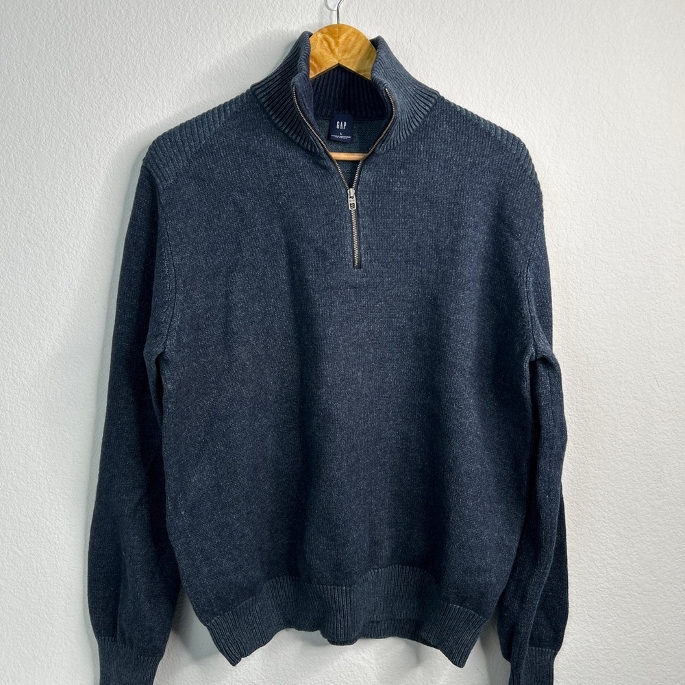 Gap‎ Men’s 1/4 Zip Blue Wool Blend Cardigan Sweater Size L Preppy Classic